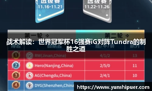 战术解读：世界冠军杯16强赛iG对阵Tundra的制胜之道